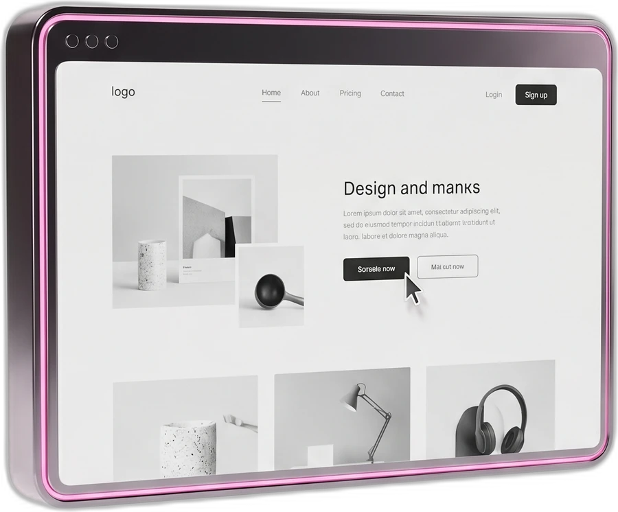 Browser-Mockup einer modernen Webflow- und Framer-Website